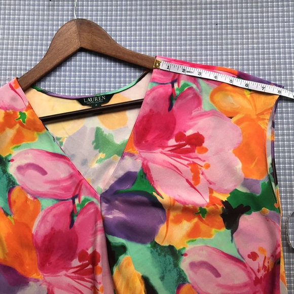 Lauren Ralph Lauren Women’s Sz M Floral V-Neck Sleeveless Tunic Blouse - Picture 7 of 9
